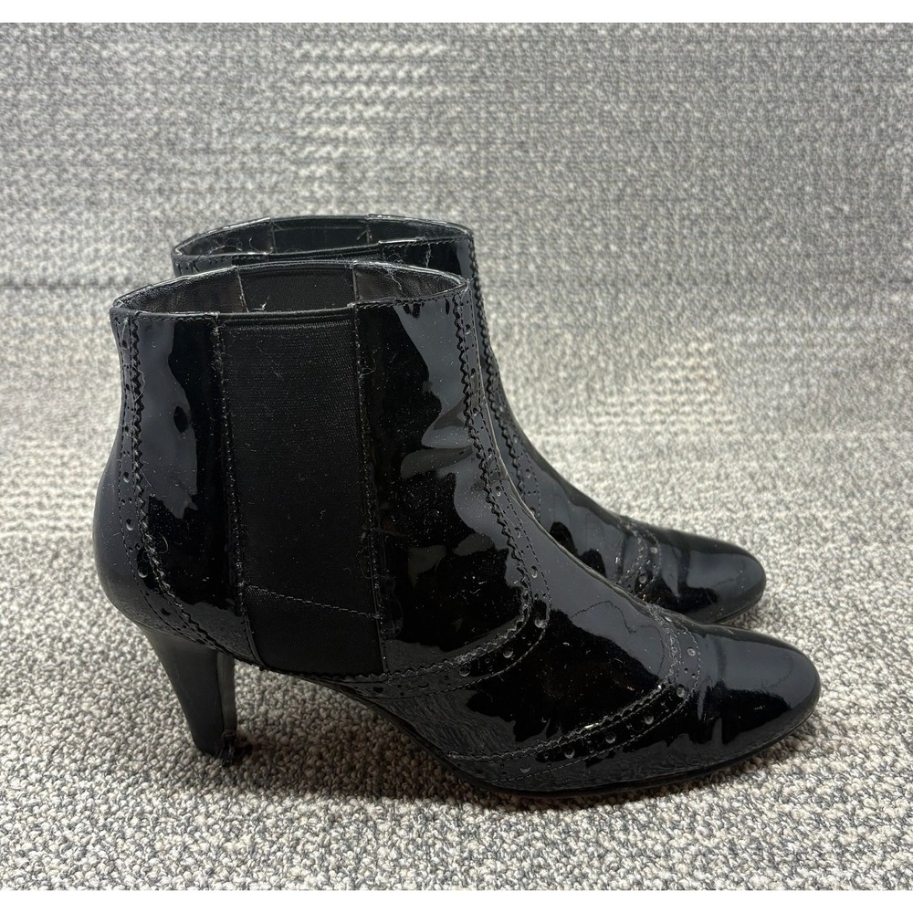 Cole Haan Women's 7B Black Patent Leather Chelsea Ankle Boots Wingtip Heels